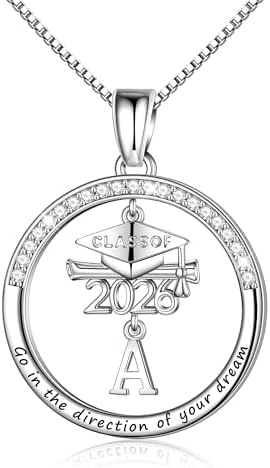 Ritach Graduation Gift for Her - Class of 2026 Graduation Cap Initial Necklace Silver Cubic Zirconia Graduation Necklace Masters Degree High School College Graduation Gift for Her by RitachJewelry