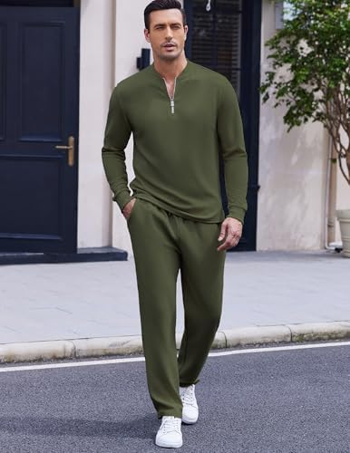 COOFANDY Men's 2 Piece Tracksuit Set Polo Athletic Sweatsuit Quarter Zip Jogging Long Sleeve Casual Sports Outfits - Image 2
