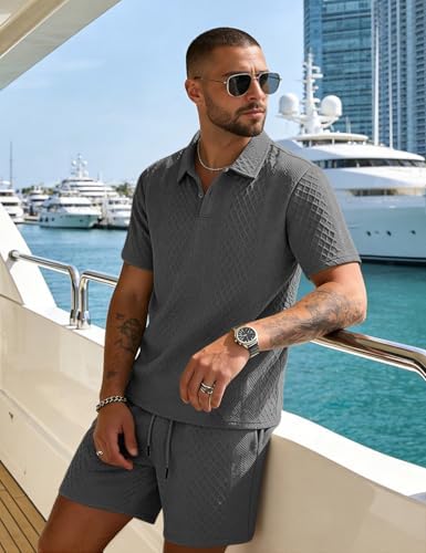 Men's 2 Pieces Outfits Casual Polo Shirt and Shorts Set Collar Athletic Jogging Summer Tracksuit - Image 4
