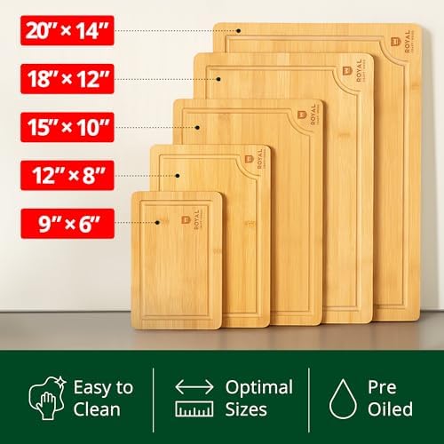 ROYAL CRAFT WOOD Wooden Cutting Boards for Kitchen Meal Prep & Serving - Bamboo Wood Serving Board Set with Deep Juice Groove Side Handles - Charcuterie & Chopping Butcher Block for Meat - Image 3