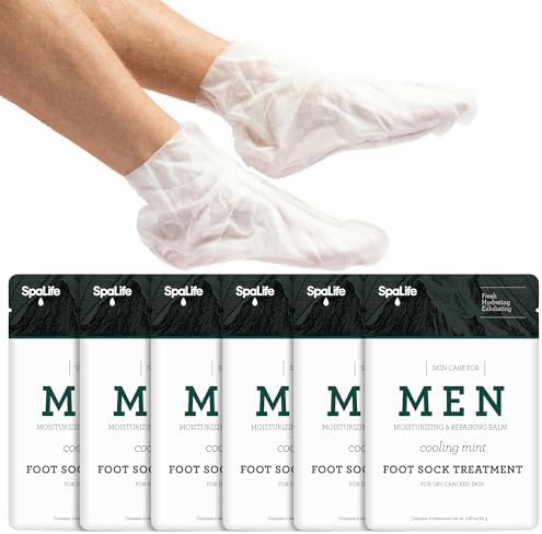 SpaLife Men's Cooling Mint Hand Moisturizing Gloves for Working Hands | Revitalizing & Hydrating Hand Mask for Softening Dry, Cracked Skin | One Size Fits Most | 6 Pairs by SpaLife
