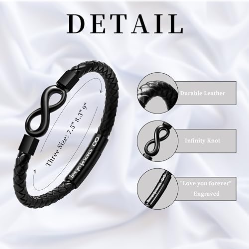 Leather Bracelet Gifts for Men, To My Son Bracelet Fathers Day Bracelet Gifts Dad Grandpa Love You Forever Engraved Birthday Valentines Graduation Gift Infinity Knot Jewelry - Image 6