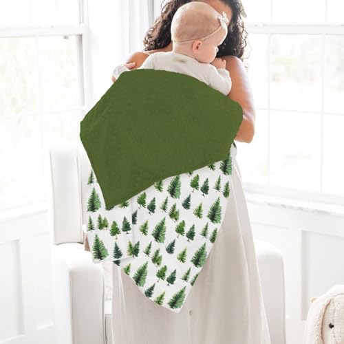 Vintage Green Pine Trees Baby Blankets for Girl Boy Soft Mink Dotted Backing Double Layer Gender Neutral Trees Swaddle Receiving Blanket Toddler Winter Christmas Pines Nursery Bed Blanket 30x40 - Image 4
