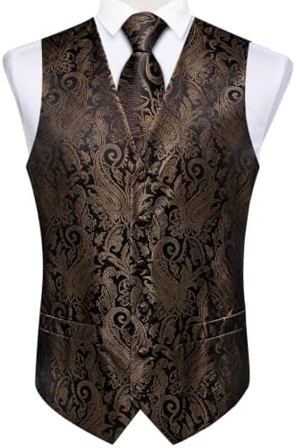 DiBanGu Mens Vest and Tie Set Formal Paisley Waistcoat and Necktie Pocket Square Cufflinks Silk Suit Vest for Tuxedo Wedding - Image 3