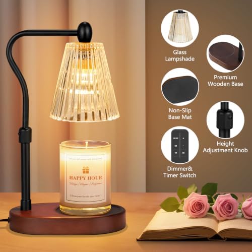 Imenlox Candle Warmer Lamp, with Remote Control, Timer & Dimmer, Adjustable Height, Christmas Birthday Mothers Day Gifts for Women Mom Her, House Warming New Home Thanksgiving Décor (Brown RC) - Image 6