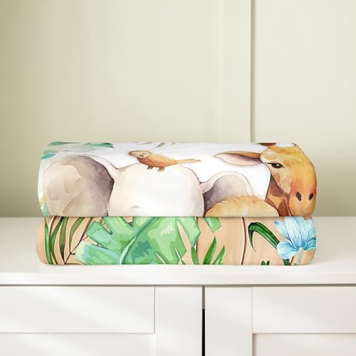 Erosebridal Lion Monkey Flannel Blanket Throw 50x60 Inch Giraffe Elephant Fleece Blanket Bird Board Palm Leaves Fuzzy Plush Throw Kawaii Wildlife Plants Living Room Decor - Image 4