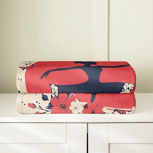 Erosebridal Flowers Flannel Blanket Baby 30x40 Inch Ballerinas Fleece Blanket Sun Butterfly Silhouette Fuzzy Plush Throw Branch Red Aesthetic Ballet Living Room Decor - Image 4