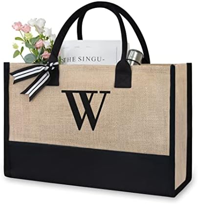 TOPDesign Personalized Initial Canvas Beach Bag, Monogrammed Gift Tote Bag for Women by TOPDesign