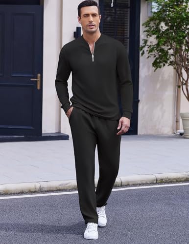 COOFANDY Men's 2 Piece Tracksuit Set Polo Athletic Sweatsuit Quarter Zip Jogging Long Sleeve Casual Sports Outfits - Image 2