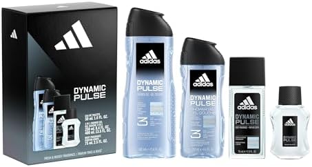Adidas Dynamic Pulse Aftershave Giftset - 1.6 fl oz EDT + 2.5 fl oz + 8.4 fl oz + 13.5 fl oz Shower Gel, Notes of Mint, Apple, and Wood, Men's Fragrance, Long Lasting, Sporty by adidasfragrance
