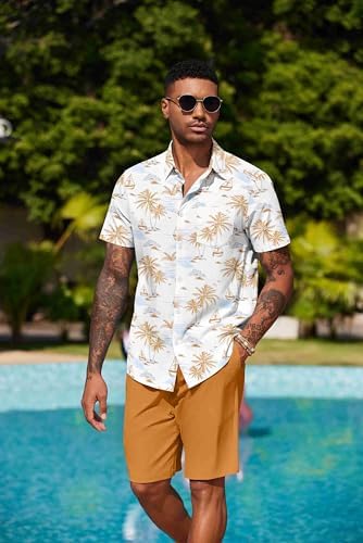 COOFANDY Men's Hawaiian 2 Piece Outfits Floral Button Down Shirt and Shorts Vacation Outfits Summer Beach Matching Set - Image 4