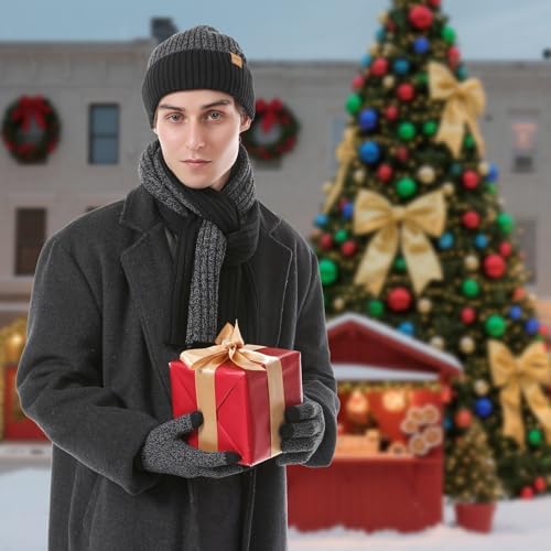 Winter Beanie Hats Long Neck Scarf for Men and Touchscreen Gloves 3PCS Set - Image 6