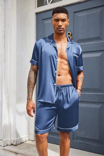 Ekouaer Mens Silk Satin Pajamas Set Short Sleeve Button Up Lounge Pjs Set - Image 4