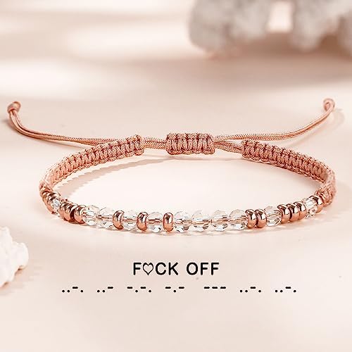 Morse Code Bracelets for Women Mothers Day Gifts 2026 Graduation Gifts Mom Birthday Gift Pink Braided Bracelets Teen Trendy Stuff Inspirational Best Friend Birthday Gifts for Daughter Girlfriend Christmas Stocking Stuffers Jewelry - Image 3