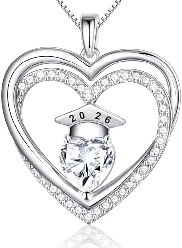 Ritach Graduation Gift for Her 2026 - S925 Sterling Silver Class of 2026 Grad Cap Necklace Heart Birthstone Necklace College High School Graduation Gift for Her by RitachJewelry