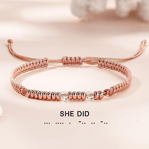 Morse Code Bracelets for Women Mothers Day Gifts 2026 Graduation Gifts Mom Birthday Gift Pink Braided Bracelets Teen Trendy Stuff Inspirational Best Friend Birthday Gifts for Daughter Girlfriend Christmas Stocking Stuffers Jewelry - Image 3