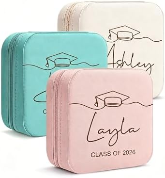DayOfShe Graduation Gift for Her Personalized Name Jewelry Box as Class of 2026 Gifts for Girls,Custom Travel Jewelry Case for High School College Graduation Gift for Women by DayOfShe