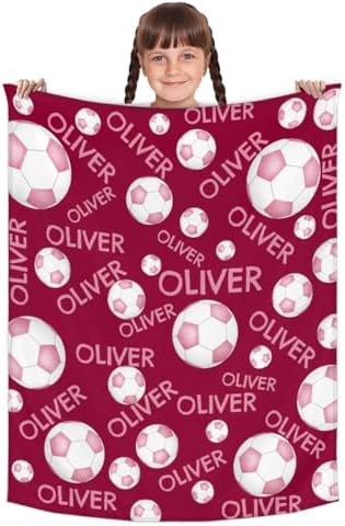 Personalized Baby Blankets for Girls Boys, Custom Baby Blanket with Name Swaddle Toddler Fleece Blanket Personalized Gift Pink Soccer Red - Image 2