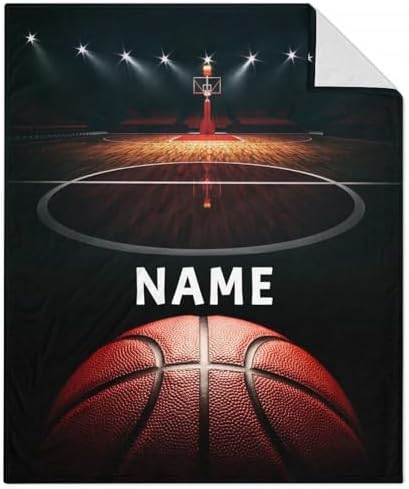 Mercuryelf Custom Basketball Throw Blanket - Soft, Fuzzy & Warm - 50x60 Inches Flannel Blankets for Living Room, Sofa - Black Sports Throws Gift for Teens by Mercuryelf