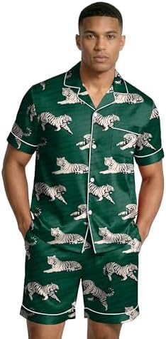 Ekouaer Mens Silk Satin Pajamas Set Short Sleeve Button Up Lounge Pjs Set - Image 2