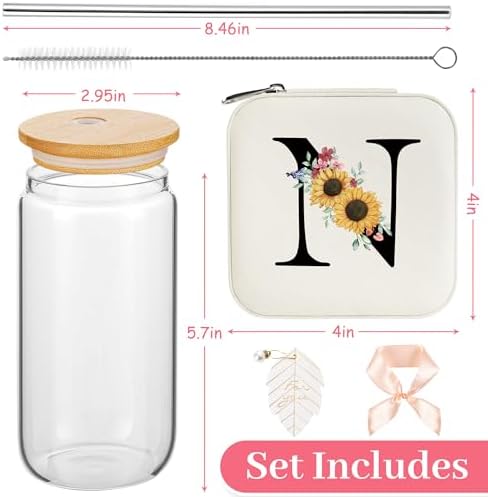 AYGXU Initial Glass Cup,Monogrammed Gifts, Small jewelry travel case,Travel Jewelry Box for Women Teen Girls,Travel Essentials,Cute Tumbler Cup with lid,Travel Jewelry Organizer,Initial white N - Image 2