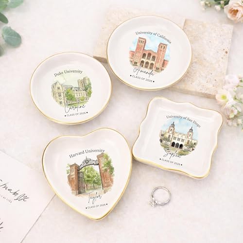 LOVELYPOD Personalized Graduation Photo Trinket Tray, Personalized College Ring Dish, Custom College Grad Gift, 2026 Graduation Gift for Her, High School Gifts, Toile De Jouy - Image 2