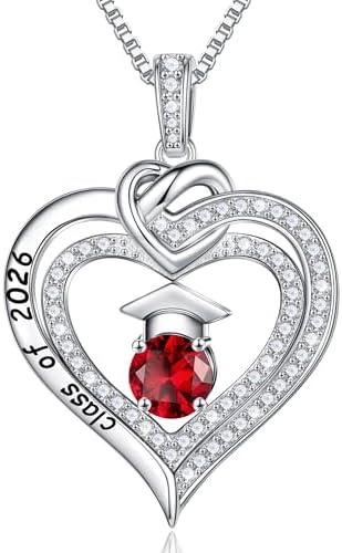Turandoss Graduation Gifts for Her 2026, S925 Sterling Silver Birthstone Necklace Engraved Class of 2026 Inspirational Necklaces High School College Graduation Gifts for Women by TurandossJewelry