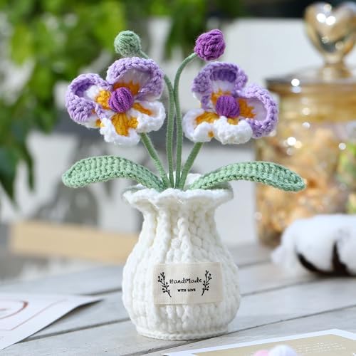 Orchid Crochet Flower Pot Purple Handmade Knitted Phalaenopsis Desk Decor for Home Office - Image 4