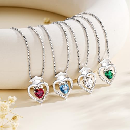 Turandoss Graduation Necklace for Women Her 2026-14K White Gold Plated Dainty Pendant Created Birthstone Necklaces for Women Her Mom Daughter, Small Simple Jewelry Gifts - Image 5