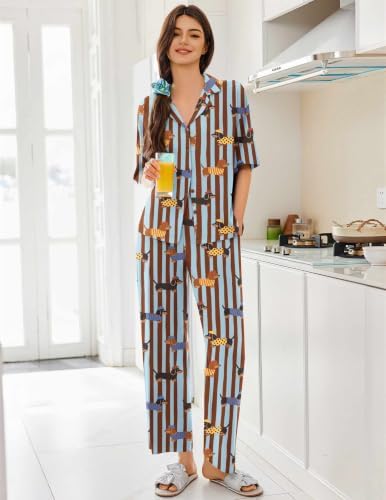 Ekouaer Women Pajamas Set Button Down Sleepwear Short Sleeve Pjs Long Pants - Image 3