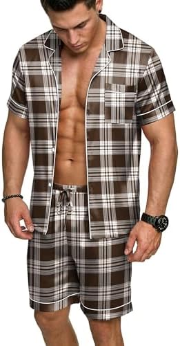 Ekouaer Mens Silk Satin Pajamas Set Short Sleeve Button Up Lounge Pjs Set by EKOUAER
