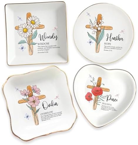 Personalized Name Bible Verse Jewelry Dish - Custom Birth Flower Ceramic Tray- Christian Gifts for Women - Religious Affirmations Gift by ZISOL26HZ