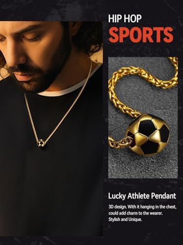 FaithHeart Sports Necklace for Men Women, Stainless Steel Gold Plated 3D Football/Soccer/Basketball/Volleyball Pendant Jewelry with Delicate Gift Packaging - Image 2