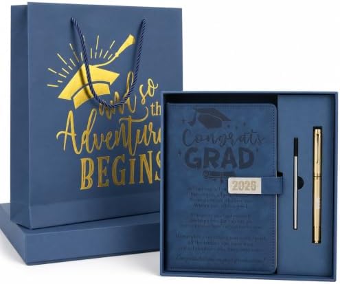 Christmas 2026 Congrats Grad Birthday Gift Blue Leather Notebook with Pen by Tinlade