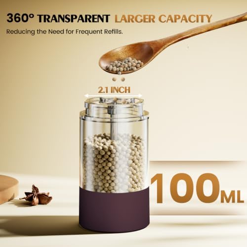 Electric Salt and Pepper Grinder Set Automatic Battery Pepper Mill Shakers Adjustable Coarseness Upgraded Larger Capacity with Led Home and Kitchen Appliances(Burgundy) - Image 4