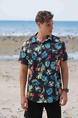 COOFANDY Men's Hawaiian 2 Piece Outfits Floral Button Down Shirt and Shorts Vacation Outfits Summer Beach Matching Set - Image 3