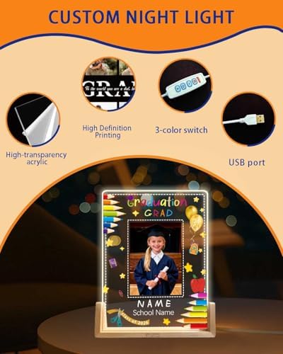 Personalized Graduation Gifts Custom Photo Name Night Light LED Table Lamp for 2026 University High School Senior Keepsake(Kindergarten) - Image 5