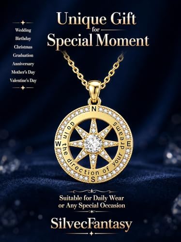 Compass Necklaces for Women, 14K Gold Anniversary Birthday Gifts for Wife Girlfriend Her, Inspirational Graduation Jewelry Gift with 1 Birthstone ‘Go in the direction of your dreams’ - Image 2