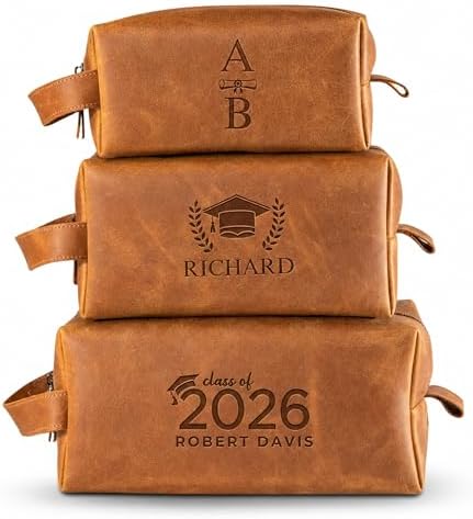 Graduation Gifts, Personalized Leather Toiletry Bag for Men, High School College Masters Degree Gift for Him, Groomsmen, Husband, Dad, Boyfriend, Birthday, Anniversary, Wedding, Father Day Gifts by PrincetonCraft