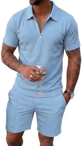 Men's Summer Outfits 2-Piece Polo Short Sets Shirt Sweatsuit - Image 7