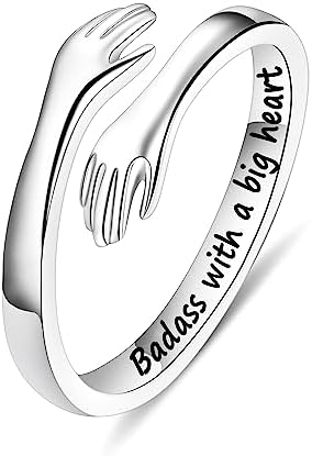 Yesteel S925 Sterling Silver Hug Ring for Women Teen Girls, Adjustable Ring Jewelry Mothers Day Birthday Gifts for Daughters Mom Sister Wife Friends Grandma by YESTEELJEWELRY