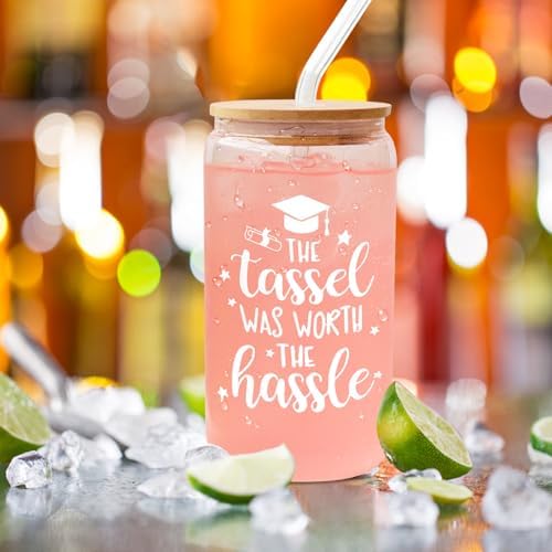 Frerdui Graduation Gift - The Tassel Was Worth the Hassle - 16oz Glass Cup for Her 2024, College, High School Student, New Job Congratulations - Image 6
