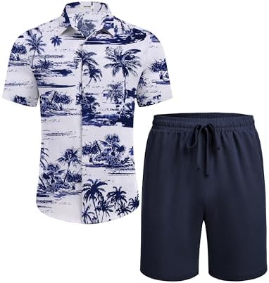 COOFANDY Men's Summer Beach Outfits 2 Piece Short Sleeve Shirts and Shorts Vacation Texture Linen Sets for Men - Image 4