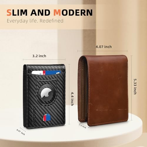 RUNBOX AirTag-Wallet-Mens-Slim-RFID Blocking Wallets Leather with Bill Compartment Air Tag Bifold Card Holder Wallet Gifts for Men Dad - Image 4