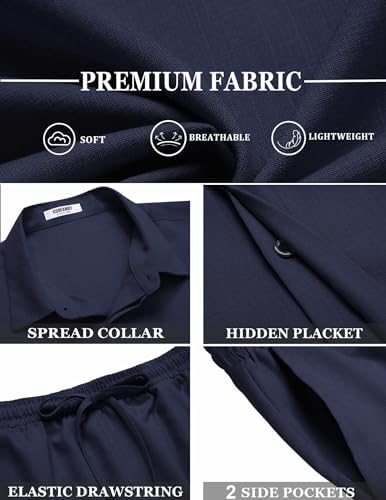 COOFANDY Men's Summer Beach Outfits 2 Piece Short Sleeve Shirts and Shorts Vacation Texture Linen Sets for Men - Image 5