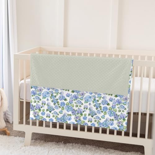 Blue Hydrangea Floral Baby Blankets for Girl Boy Spring Summer Wildflowers Soft Mink Dotted Backing Double Layer Swaddle Blanket Floral Blooms Spring Bed Throw for Newborn Infant Toddler Nursery 30x40 - Image 5