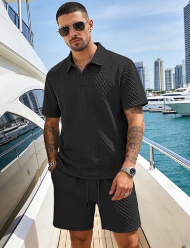 Men's 2 Pieces Outfits Casual Polo Shirt and Shorts Set Collar Athletic Jogging Summer Tracksuit - Image 3