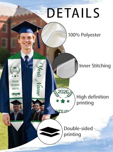 Dicodes Custom Graduation Stole Class of 2026 Personalized Graduation Sash Graduation Gift and Keepsake with Photo Text - Image 4