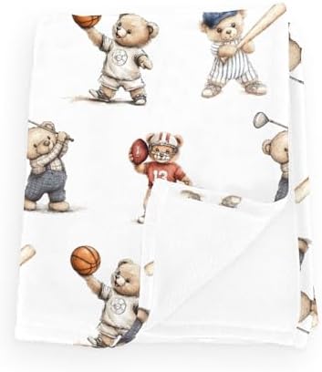 Cute Sport Bears Golf Baseball Basketball Baby Boy Girl Blankets Sports Lover Gift White Flannel Fluffy Blanket for Baby Breathable Toddler Blanket for Crib Stroller Bed Travel Beige 30x40inch by Unknown