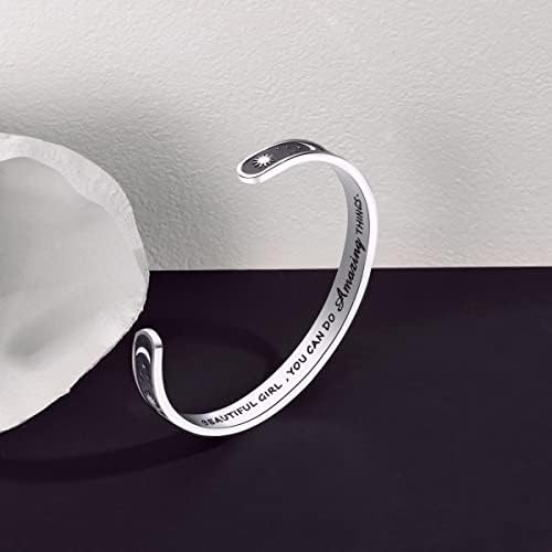 TONY & SANDY Inspirational Bracelets for Women Teen Girls Personalized Gifts for Daughter Granddaughter Mom Sister Friends Stainless Steel Engraved Cuff Birthday Easter Christmas - Image 2